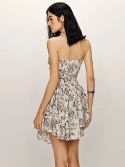 COMMENSE Elegant Printed Ruffle Tube Dress* White Dresses|Casual Dresses