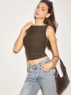 COMMENSE Elegant Purl Crop Tank Top* Crop Tops|Tank Tops & Camis