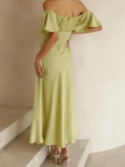 COMMENSE Elegant Ruffle Sleeve Split Long Dress* Cocktail & Party Dresses|Vacation Dresses