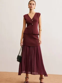 COMMENSE Elegant Sleeveless Panel Skirt Set* Skirt Sets|Long Sleeve Sets