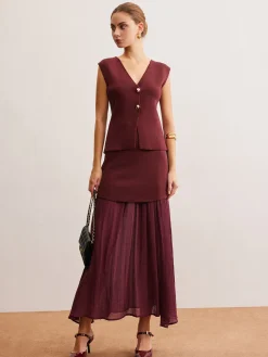 COMMENSE Elegant Sleeveless Panel Skirt Set* Skirt Sets|Long Sleeve Sets