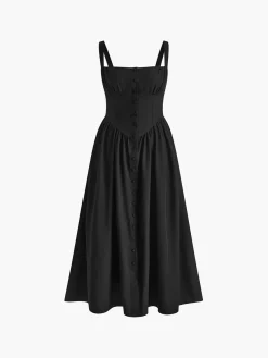COMMENSE Elegant Sleeveless Square Neck Midi Dress* Black Dresses|Casual Dresses