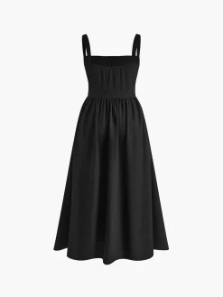 COMMENSE Elegant Sleeveless Square Neck Midi Dress* Black Dresses|Casual Dresses