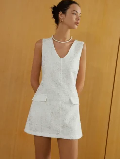 COMMENSE Elegant Sleeveless V-Neck Short Dress* White Dresses|Casual Dresses