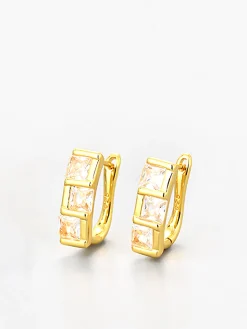 COMMENSE Elegant Square Zircon Hoop Earrings* Earrings|Accessories