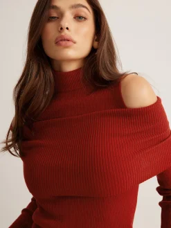 COMMENSE Elegant Turtleneck Cutout Knit Top* Sweater Tops|Sweaters & Cardigans