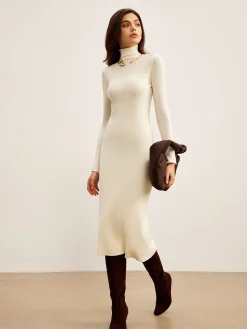 COMMENSE Elegant Turtleneck Panel Sweater Dress* Sweater Dresses|Sweater Dresses
