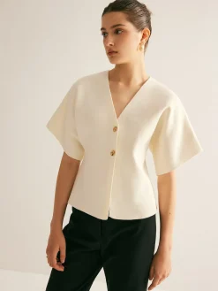 COMMENSE Elegant V-Neck Button Knit Top* Sweater Tops|Sweaters & Cardigans