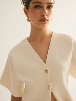 COMMENSE Elegant V-Neck Button Knit Top* Sweater Tops|Sweaters & Cardigans