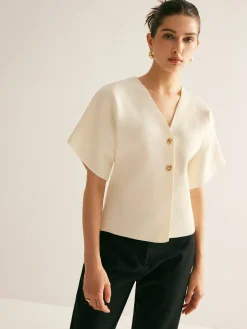 COMMENSE Elegant V-Neck Button Knit Top* Sweater Tops|Sweaters & Cardigans