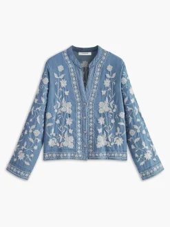 COMMENSE Elegant V-Neck Embroidery Shirt* Denim|Tops