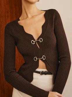 COMMENSE Elegant Wave Trim Slim Knit Top* Sweater Tops|Sweaters & Cardigans