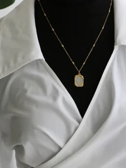 COMMENSE Embossed Rose Square Pendant Necklace* Necklaces|Accessories
