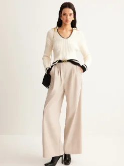 COMMENSE Embroidered Contrast Trim Cozy Sweater* Sweater Tops|Sweaters & Cardigans