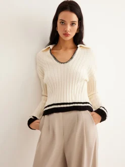 COMMENSE Embroidered Contrast Trim Cozy Sweater* Sweater Tops|Sweaters & Cardigans