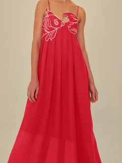 COMMENSE Embroide Fish Spaghetti Strap Midi Dress* Black Dresses|Vacation Dresses