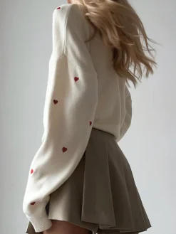COMMENSE Embroidered Heart Oversized Knit Sweater* Sweater Tops|Sweaters & Cardigans