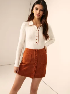 COMMENSE Embroidered Trim Button Lapel Knit Top* Sweater Tops|Sweaters & Cardigans