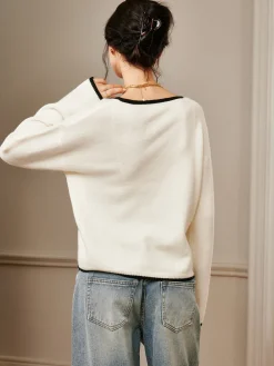 COMMENSE Embroidered Trim Draped Shoulder Knit Top* Sweater Tops|Sweaters & Cardigans