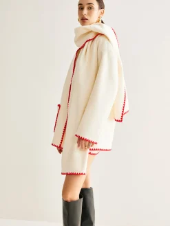 COMMENSE Embroidered Trim Tweed Coat With Scarf* Outerwear|Coats