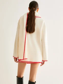 COMMENSE Embroidered Trim Tweed Coat With Scarf* Outerwear|Coats