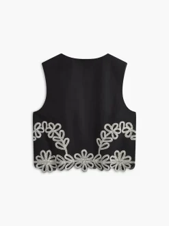 COMMENSE Embroidery Sleeveless Zipper Skirt Set* Skirt Sets|Long Sleeve Sets