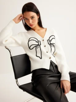 COMMENSE Embroidery-Bow Button Short Cardigan* Cardigans|Sweaters & Cardigans