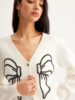 COMMENSE Embroidery-Bow Button Short Cardigan* Cardigans|Sweaters & Cardigans
