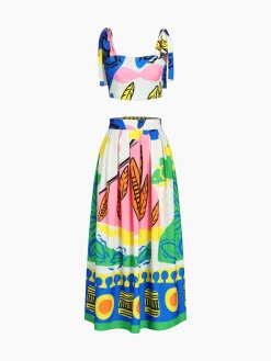 COMMENSE Enjoy Vacation Multi Color Skirt Set* Skirt Sets|Long Sleeve Sets