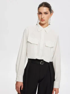 COMMENSE Fair And Square Collared Crop Shirt* Crop Tops|Blouses & Shirts