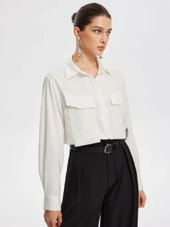 COMMENSE Fair And Square Collared Crop Shirt* Crop Tops|Blouses & Shirts