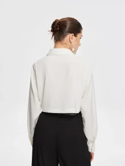 COMMENSE Fair And Square Collared Crop Shirt* Crop Tops|Blouses & Shirts