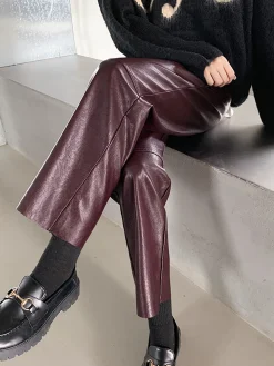 COMMENSE Faux Leather Cropped Pants* Pants|Bottoms