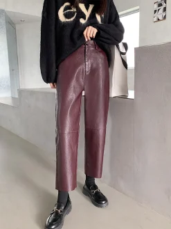 COMMENSE Faux Leather Cropped Pants* Pants|Bottoms