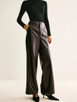COMMENSE Faux Leather Mid Waist Pants* Pants|Bottoms