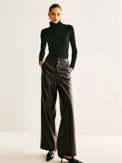 COMMENSE Faux Leather Mid Waist Pants* Pants|Bottoms