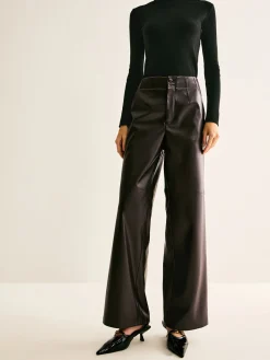 COMMENSE Faux Leather Mid Waist Pants* Pants|Bottoms