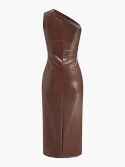 COMMENSE Faux Leather One-Shoulder Zipper Tank Dress* Dresses