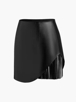 COMMENSE Faux Leather Pleated Panel Skirt* Skirts|Bottoms