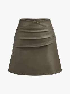 COMMENSE Faux Leather Pleated Skirt* Skirts|Bottoms