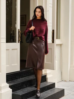 COMMENSE Faux Leather Pockets Skirt Without Belt* Skirts