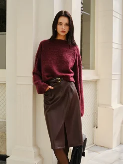 COMMENSE Faux Leather Pockets Skirt Without Belt* Skirts