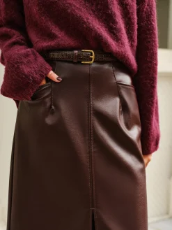 COMMENSE Faux Leather Pockets Skirt Without Belt* Skirts
