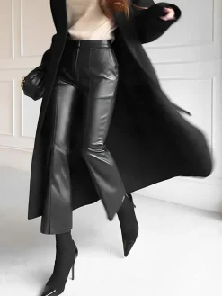COMMENSE Faux Leather Skinny Cropped Pants* Pants|Bottoms