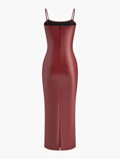 COMMENSE Faux Leather Slim Cami Dress* Casual Dresses|Cocktail & Party Dresses