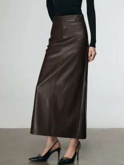 COMMENSE Faux Leather Split Midi Skirt* Skirts|Bottoms