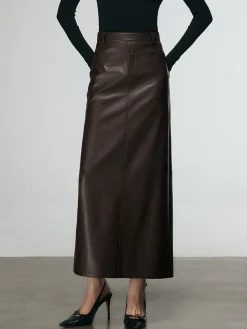 COMMENSE Faux Leather Split Midi Skirt* Skirts|Bottoms