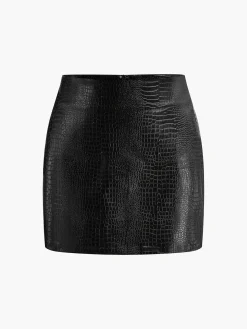 COMMENSE Faux Leather Textured Mini Skirt* Skirts|Bottoms