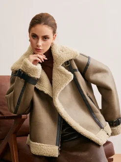 COMMENSE Faux Leather Zipper Teddy Coat* Outerwear|Coats