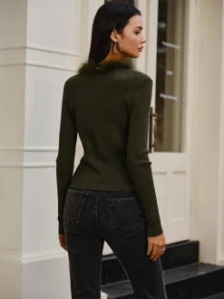 COMMENSE Feather Trim Wool-Blend Slim Sweater* Sweater Tops|Sweaters & Cardigans